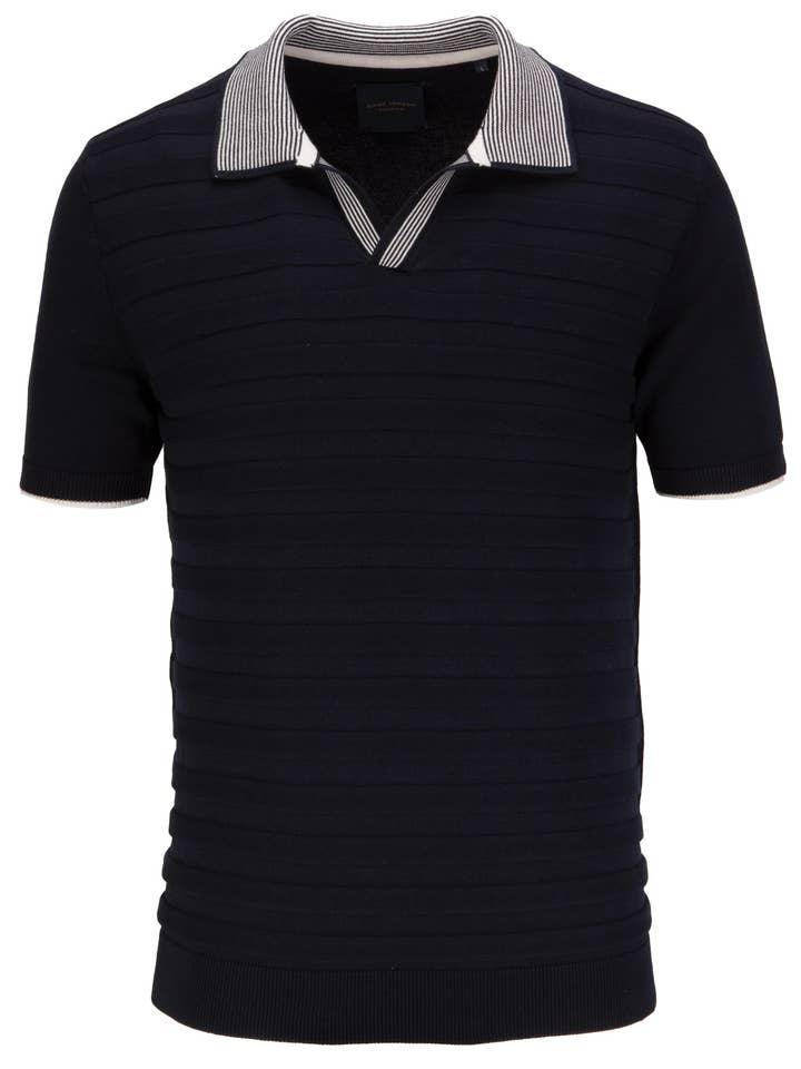 Short Sleeve Open Neck Stripe Rib Knitted Polo for wholesale by GUIDE LONDON