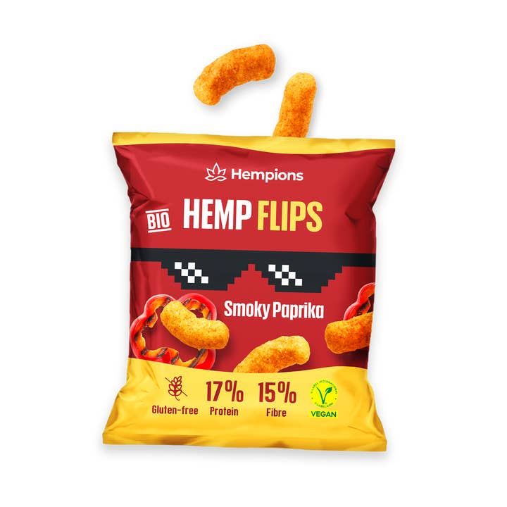 Organic Hemp Flips Smoky Paprika 30 g - Gluten-Free Snack for wholesale by Hempions