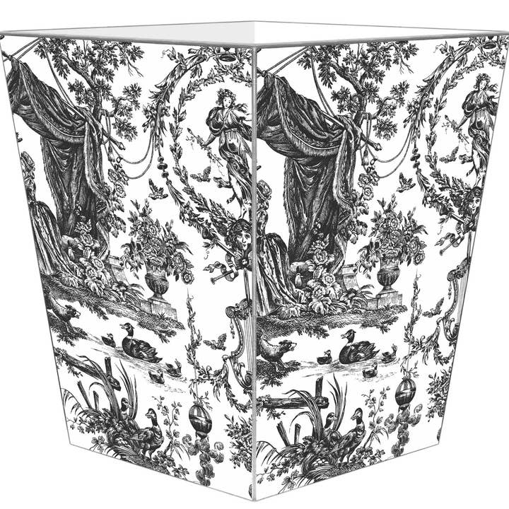 WB443-Black Toile Wastepaper Basket for wholesale by Marye-Kelley