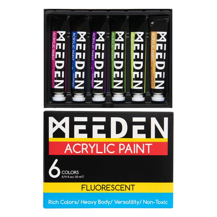 MEEDEN Fluorescent Acrylic Paint Set, Heavy Body Neon Acrylic Paint Tubes, 6 Colors 0.74 oz/22 ml, Glow in the Dark Acrylic Paints, Non Toxic Art Craft Paints for Artists Adults Beginners for wholesale by Pintar Art Supply