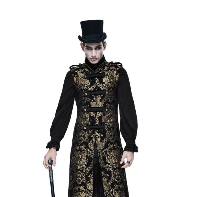 CT7401 - Chaleco militar largo gótico de brocado dorado para venta al por mayor de Western Fashion