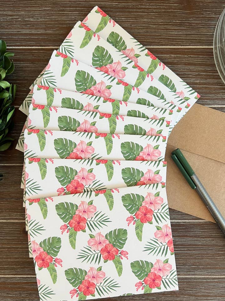 Conjunto de Papelaria Hibisco, Cartões Tropicais, Interior em Branco por atacado de Jennifer Vaudo Art