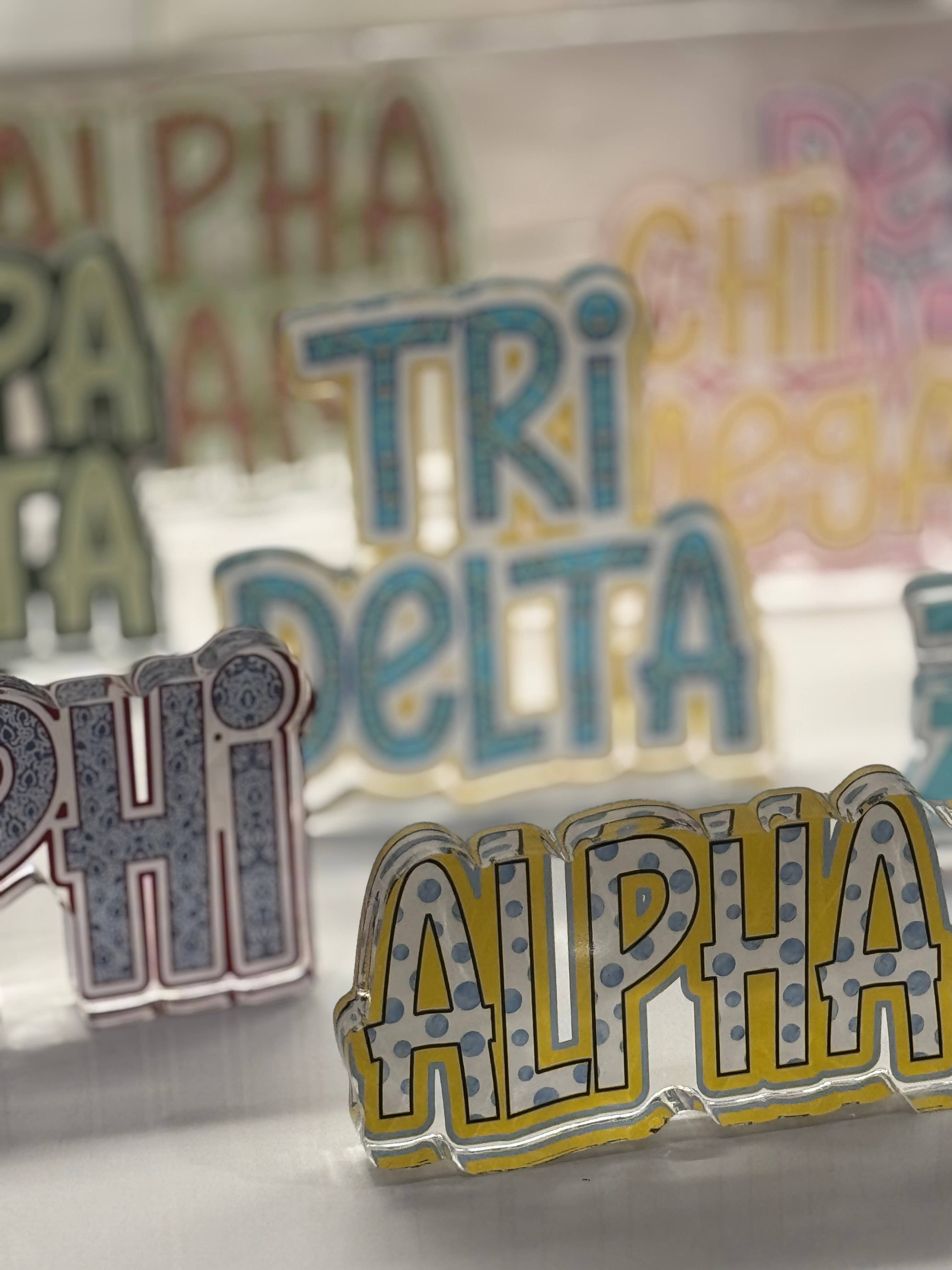 Buttongirl99 - Wholesale Decorative Tabletop Object - Sorority Acrylic Shelfie - 3/4 inch thick2