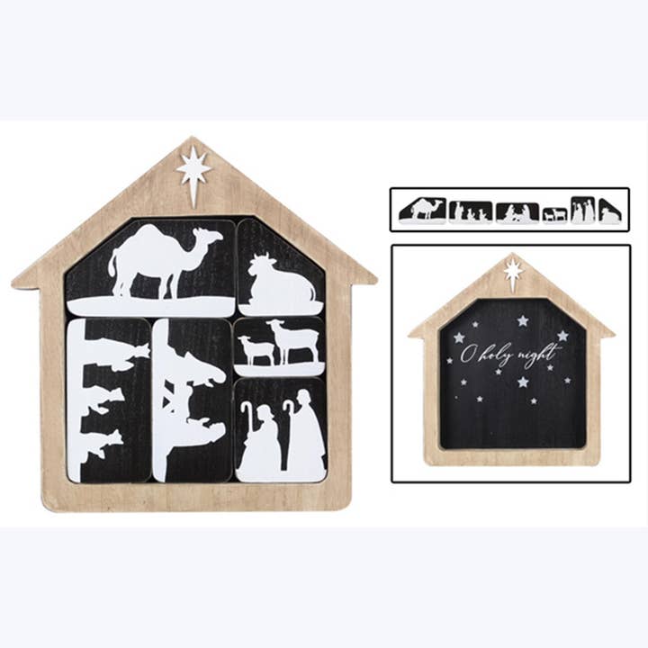 Young's - Wholesale Nativity Scene Decor - Woodland Lodge Tabletop Block Nativity Set, 7 pcs