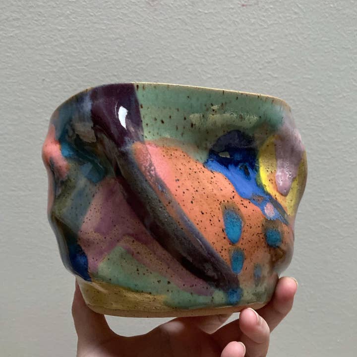 Rainbow Wobble Planter - glazed ceramic with drainage hole for wholesale by Katie Troisi Pottery