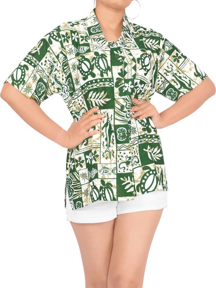 LA LEELA Women Short Sleeve Tops Hawaiian Surf Shirt 150693 for wholesale by La Leela LLC