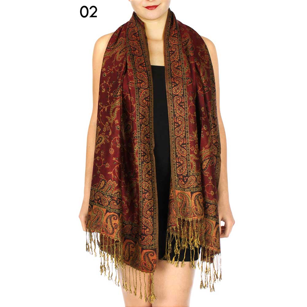 SERENITA - Wholesale Scarf - Women's - Jacquard Line Paisley Pashmina Scarf Reversible Shawl Wrap15