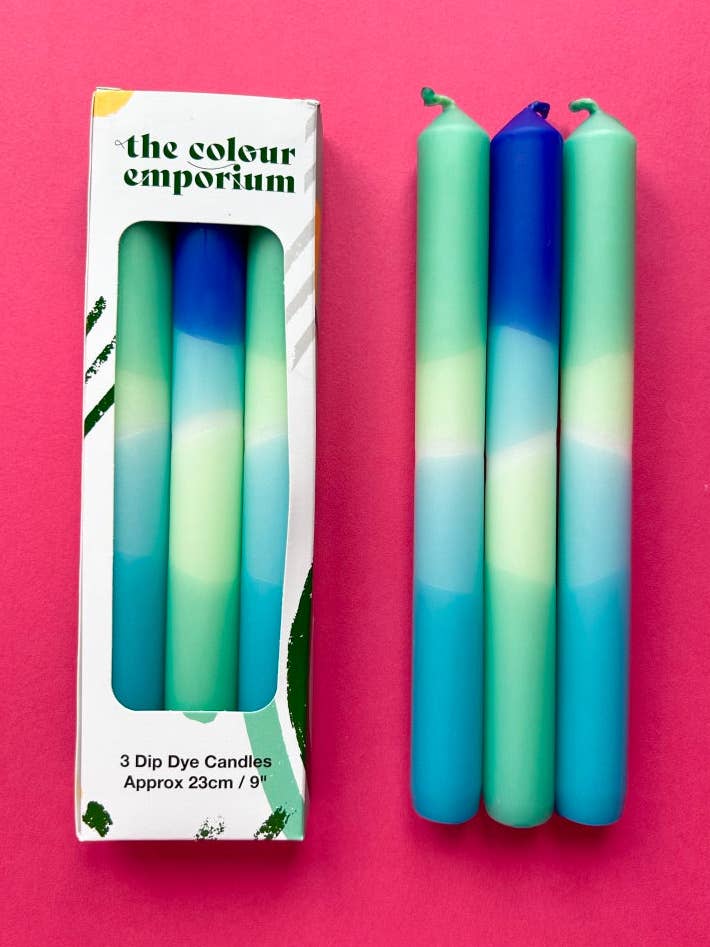 OCEAN BLUES Dip Die Dinner Candle Trio for wholesale by The Colour Emporium