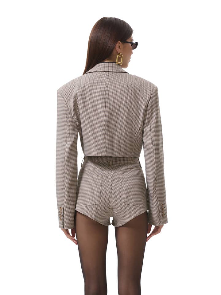 Petra Crop Blazer - Grey Houndstooth for wholesale on Faire3