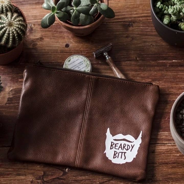 SWEARY MAN BAG / Beardy Bits / Faux Leather Washbag for wholesale by F Bomb Designs