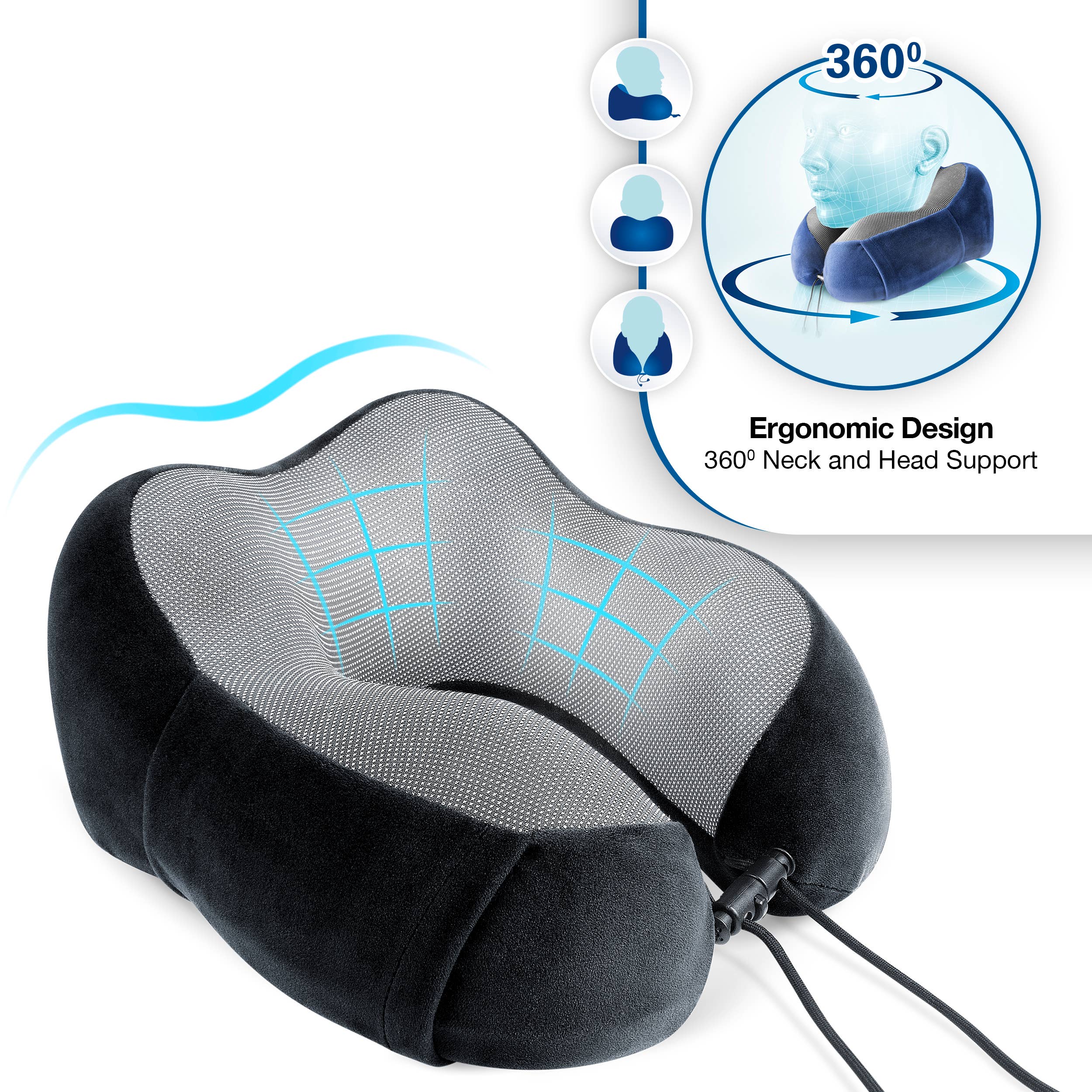 Cloudz - Wholesale Travel Pillow - Cloudz Tech Memory Foam Travel Pillow With Earplugs - Black2