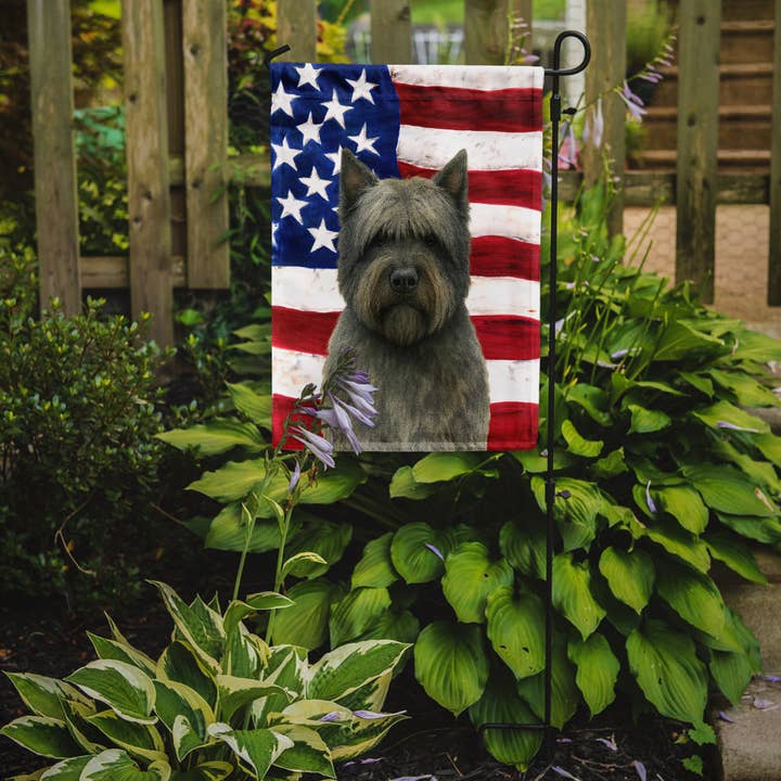 Gray Bouvier des Flandres American Flag Garden Flag WDK6342 for wholesale by Caroline's Treasures