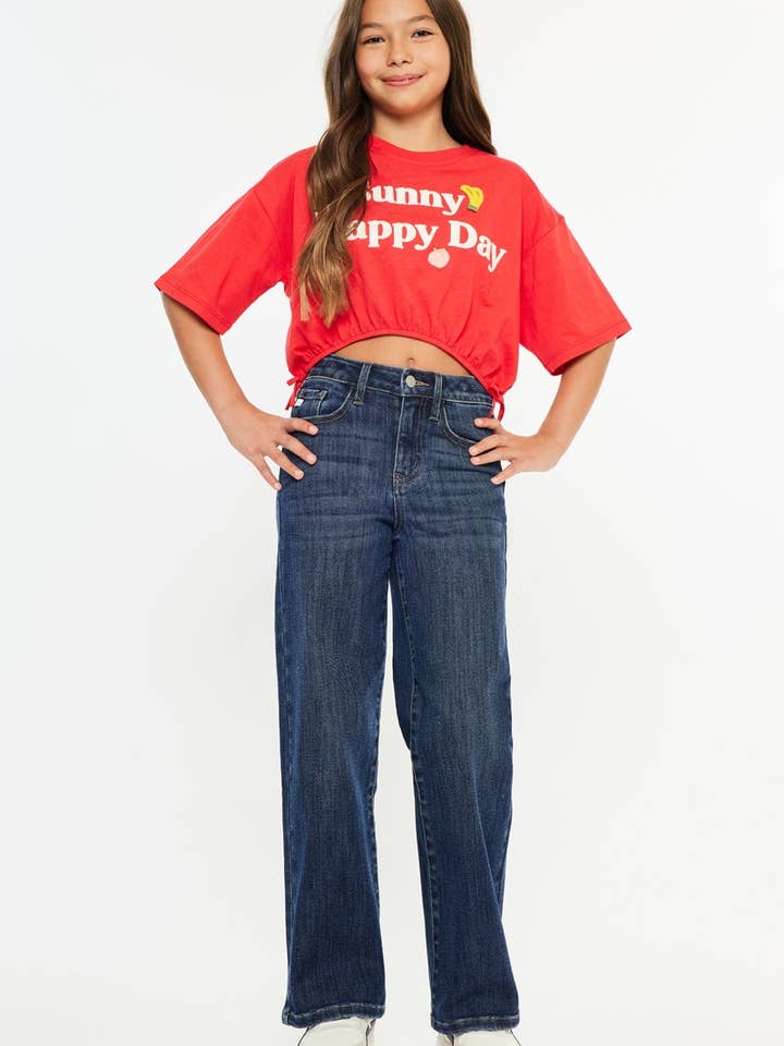 YOUTH OPEN PACK HIGH RISE WIDE LEG JEANS-YC20030D for wholesale by Kan Can USA