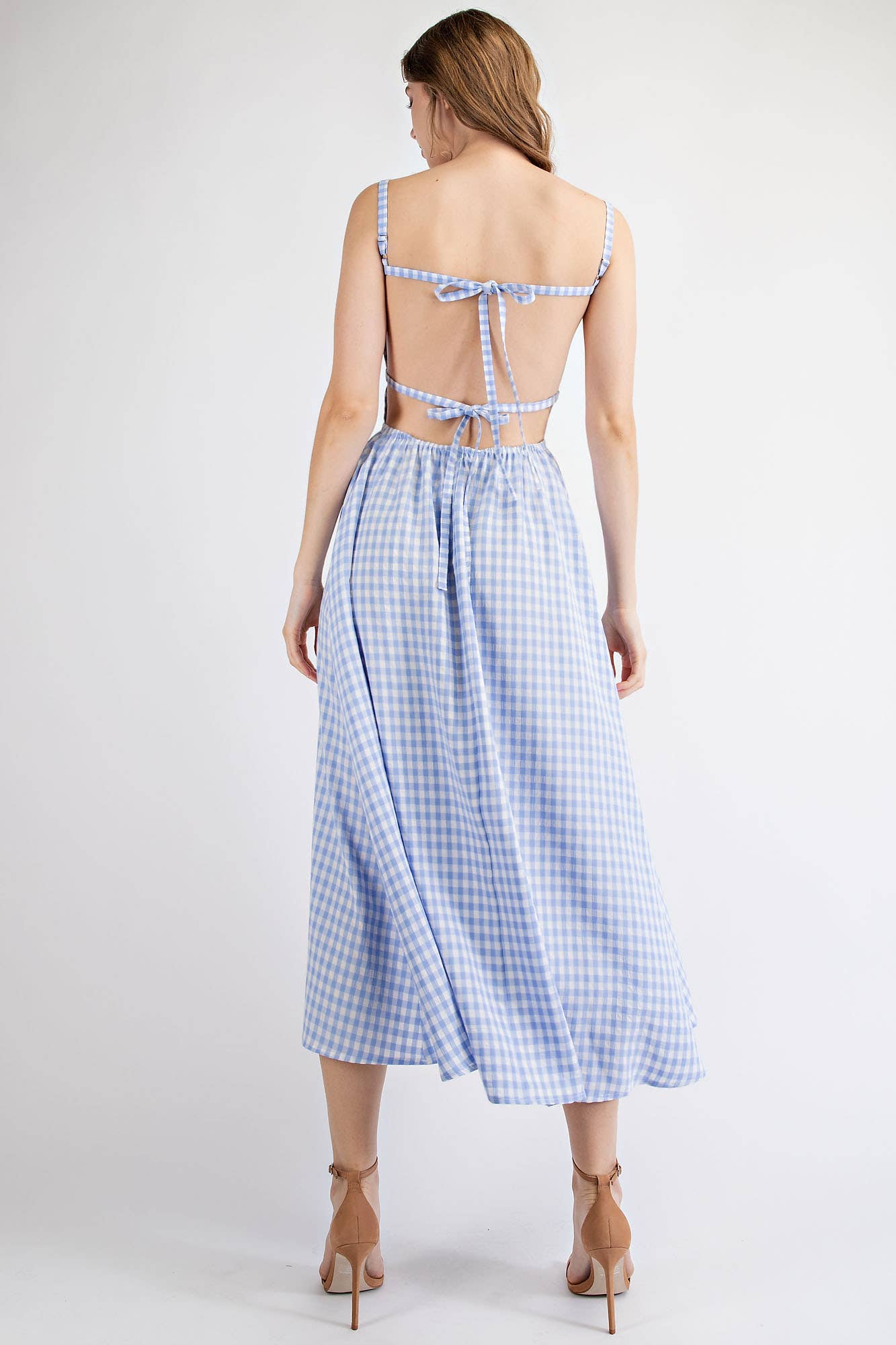 Edit by Nine – wholesale Dress – Women's – Td1787 Gingham Midi Dress With Open Back Strap2