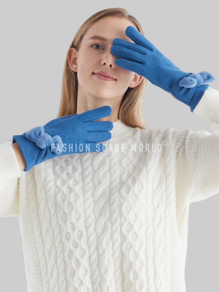 Twist Bow Plain Touchscreen Gloves for wholesale by Fashion Scarf World