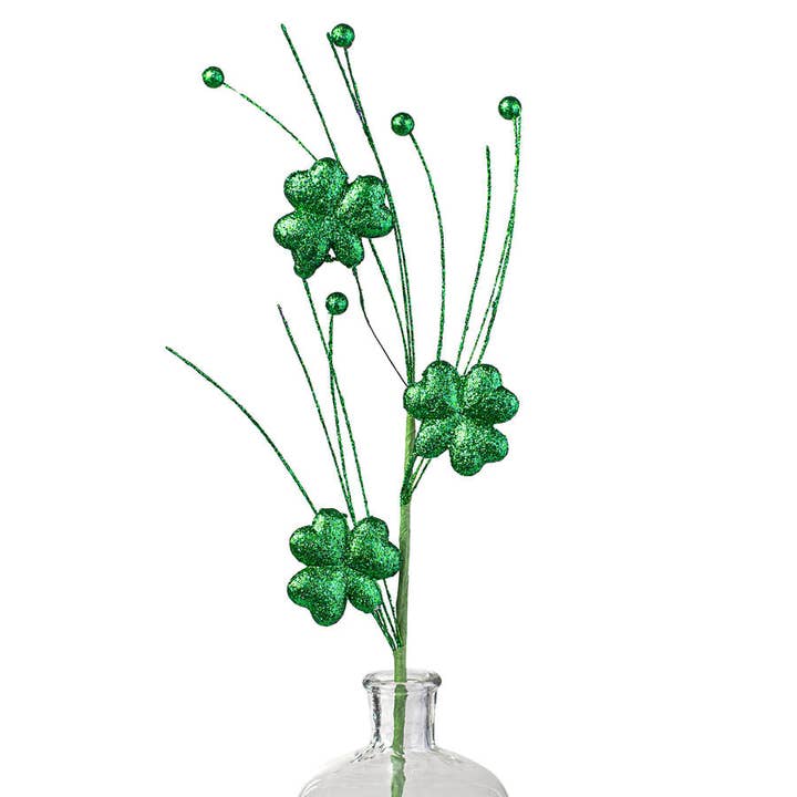 22" Emerald Glittered Shamrock Spray - St. Patrick's Day Decoration for wholesale by RC Home Decor