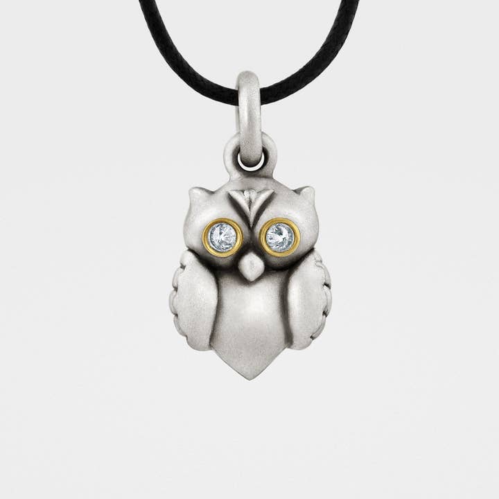 Owl Pendant in Sterling Silver, Gold, Diamonds for wholesale by Snake Bones