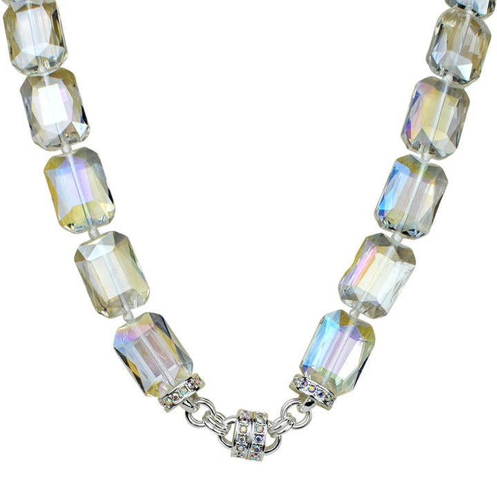 Diva Darling Emerald Cut Magnetic Interchangeable Necklace (Sterling Silvertone/Crystal AB) for wholesale by Kirks Folly