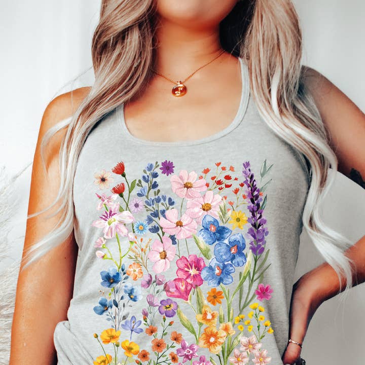 Women Floral Racerback Tank Top, Botanical Racerback X628 for wholesale by MAYA TX