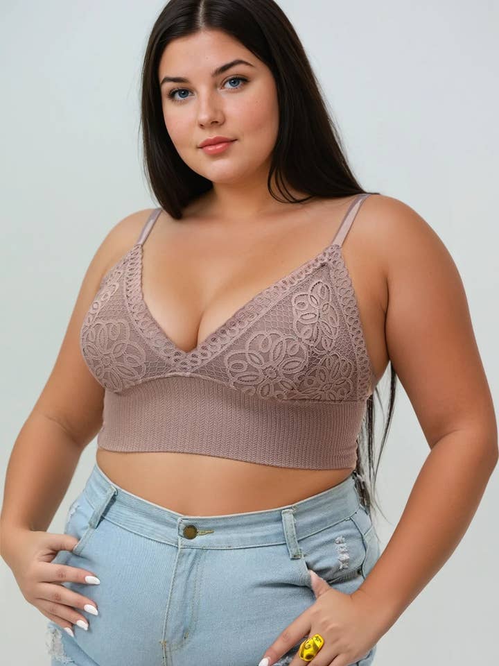 Leto Accessories - Wholesale Bralette - Women's - Plus Size Luxe Loop Lace Lounge Top- Loungewear