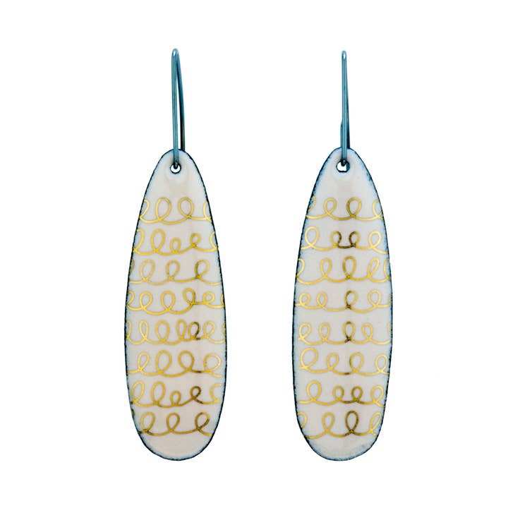 Gold Glyph Vitreous Enamel Drop Earrings ~ Ivory for wholesale by Jenne Rayburn