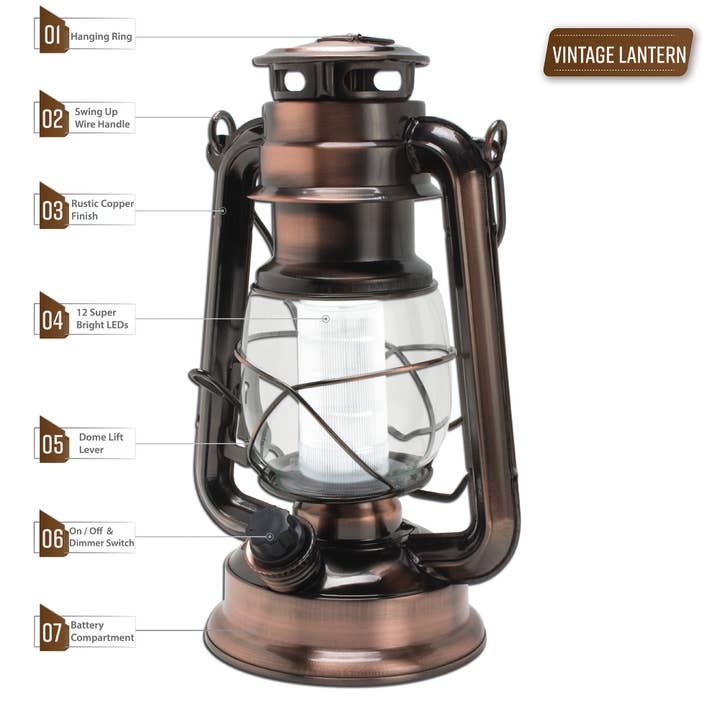 Style Asia - Wholesale Lantern - North Point Lantern, Vintage Style, (Copper) with 12 LED2
