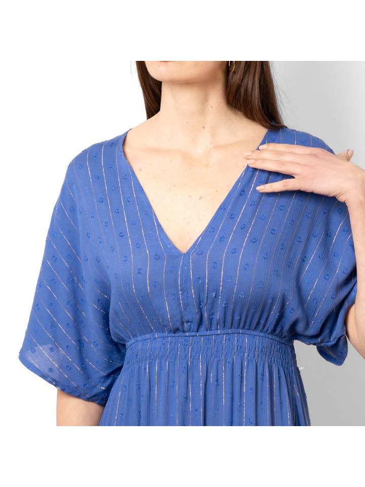 Sarta – wholesale Dress – Women's – Sienna Maxi Kaftan Dress - Royal Blue, Metallic Stripe