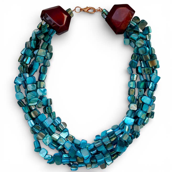 Chunky Turquoise Beaded Collar | Summer Statement Jewelry for wholesale by Bijoux Envie Statement Jewelry