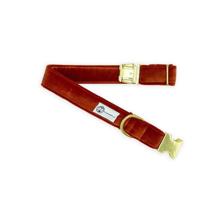 Rust Velvet Standard Collar for wholesale by Golden Mutt Jack