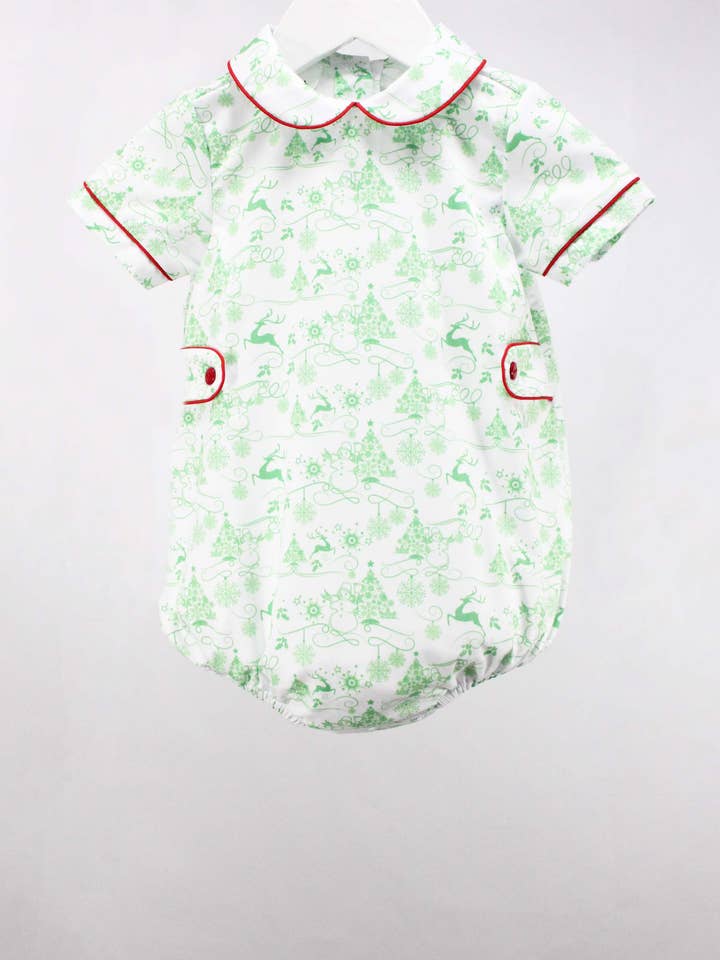 Green Christmas Toile Michael Bubble for wholesale by Baby Blessings Clothing