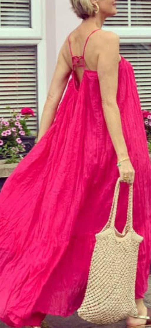 Apsara /  Hot pink  Ibiza bohemian maxi long super soft dress , white summer maxi  organic muslin cotton dream for wholesale on Faire6