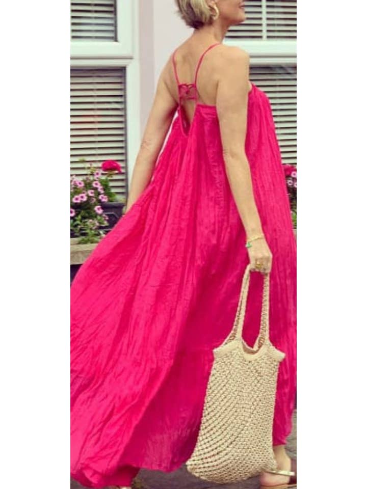 Apsara / Hot pink Ibiza bohemian maxi long super soft dress , white summer maxi organic muslin cotton dream for wholesale on Faire6