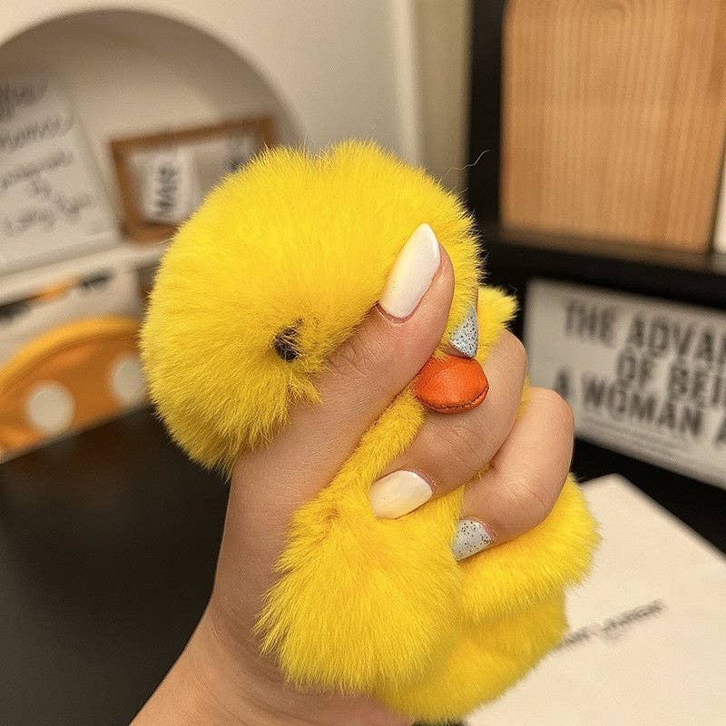 Jaune Joli porte-clés en fourrure de lapin Swimming Duck Rex en vente sur Faire4