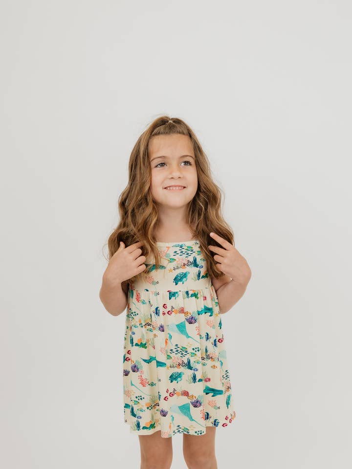 Blue Multi Coral Reef Bamboo Sundress for wholesale on Faire