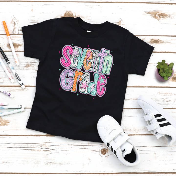Girls Doodle 7th Grade Back to School Graphic Tee for wholesale by Southern Attitude Designs Inc