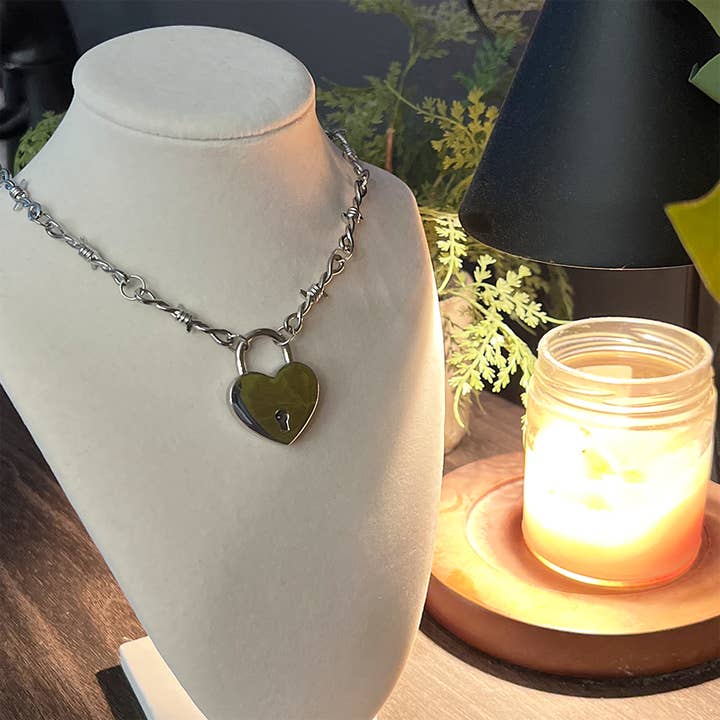 SOFT BUT DEADLY BARBED HEART NECKLACES { SILVER HEART LOCKET } for wholesale by Usagi x Usagi, LLC
