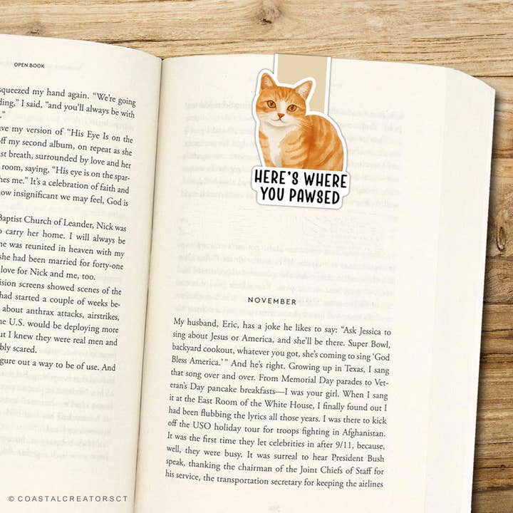 Coastal Creators of Connecticut - Wholesale Bookmark - Cat This is Where You Pawsed Reversible Magnetic Bookmark