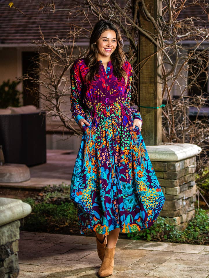 HOLLYHOCK BEVERLY BUTTON DOWN LONG DRESS for wholesale by Tolani