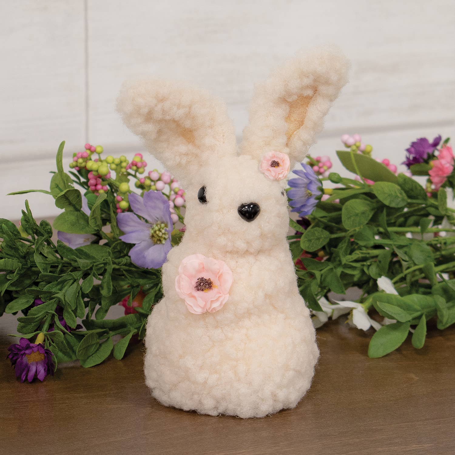 Col House Designs - Wholesale Decorative Tabletop Object - Standing Sherpa Bunny w/Pink Flowers1