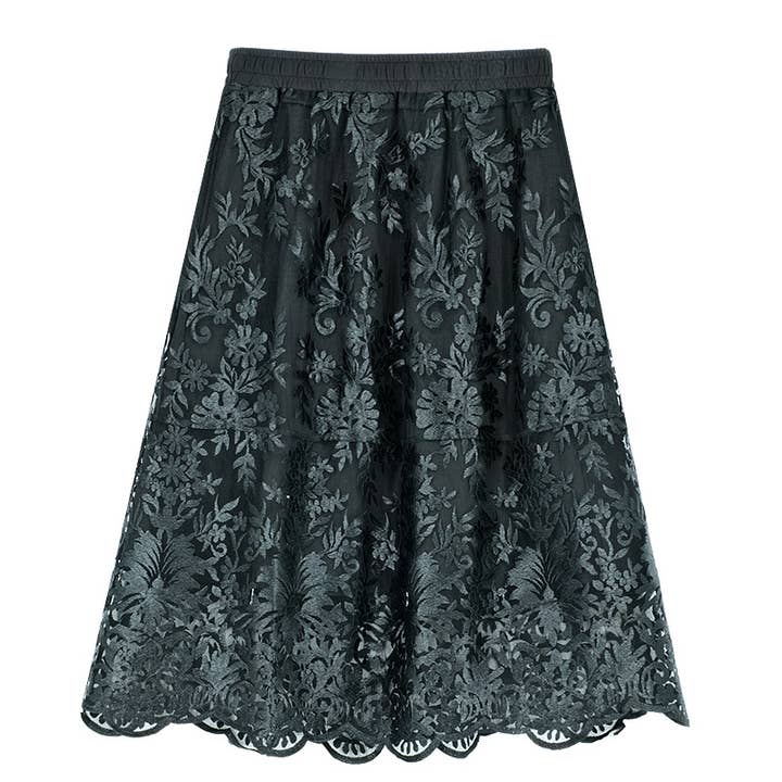 Elegant High-Waisted Lace Embroidery A-Line Skirt for wholesale by UZ Wholesale Store