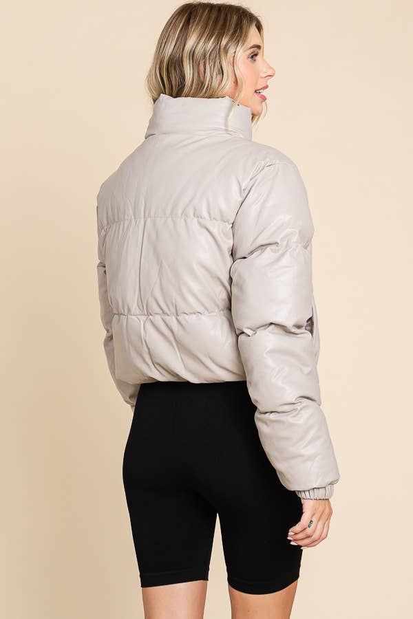 ANWND - Vente Doudoune – femme - DOUDOUNE EN SIMILICUIR AVEC FERMETURE ÉCLAIR ET BOUTONS SUR LE DEVANT 248918