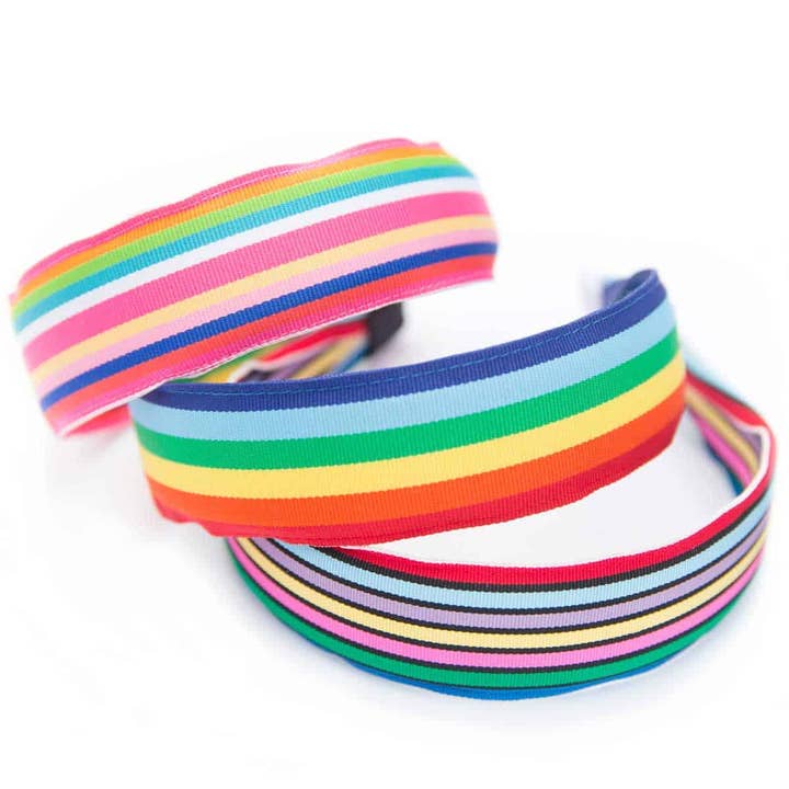 Wide Headband Rainbow Striped Grosgrain Ribbon Collection for wholesale by Bows Etc.