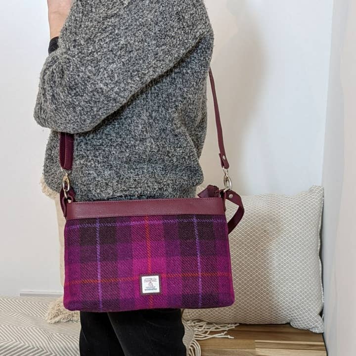 maccessori - Wholesale Shoulder Bag - Women's - Harris Tweed Large Shoulder Bag Purple Check