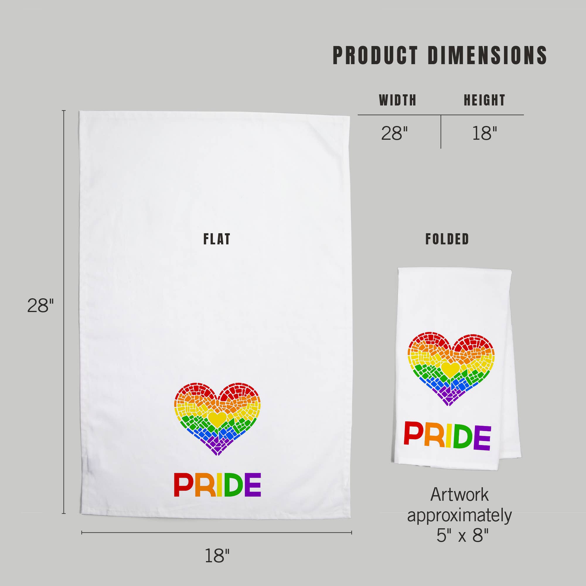 Lantern Press - Wholesale Tea Towel - ORGANIC TEA TOWEL Gay Pride, Mosaic Heart, Pride Colours4