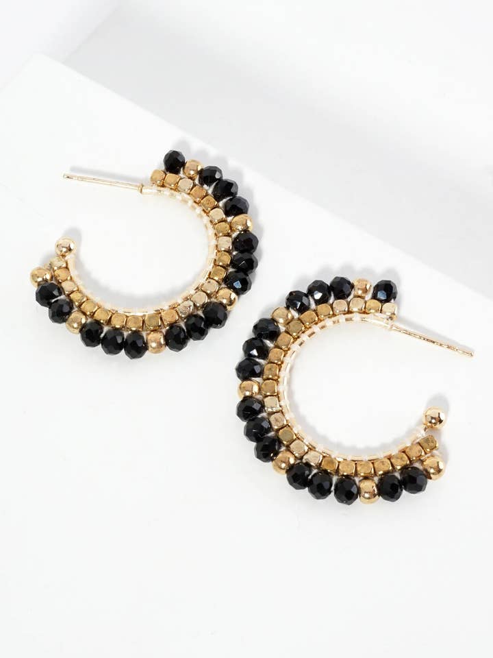 Hoop Earrings With Glass & Square Metallic Beads for wholesale by Wild Honey