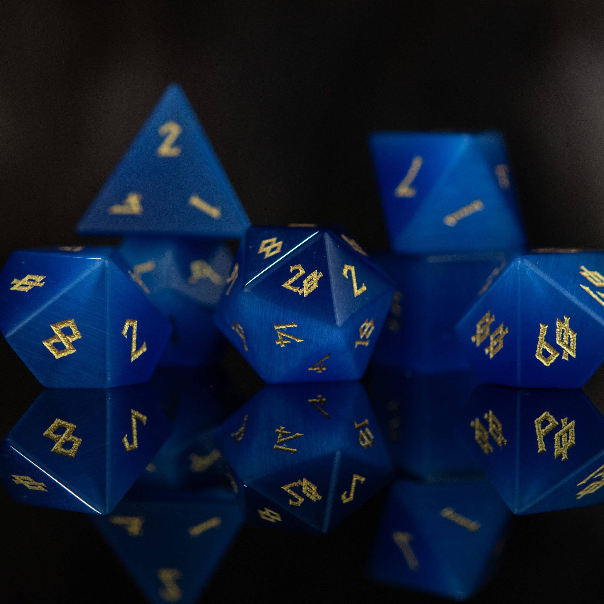 Misty Mountain Gaming - Wholesale Dice - Deep Blue Cat's Eye Stone Dice Set2