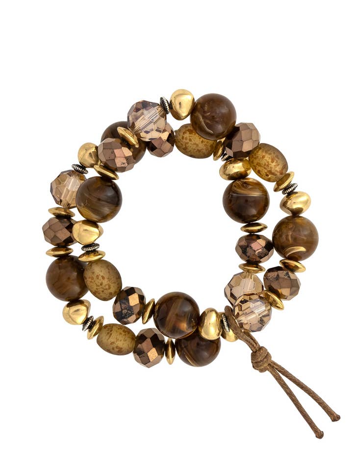 Ruby Rd. - Ensemble de bracelets perlés Golden Earth pour la vente par caroldauplaisejewelry