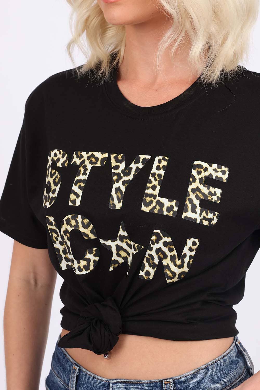 Black Women Leopard Style Icon Printed T Shirt (Custom Pack)   for wholesale on Faire2