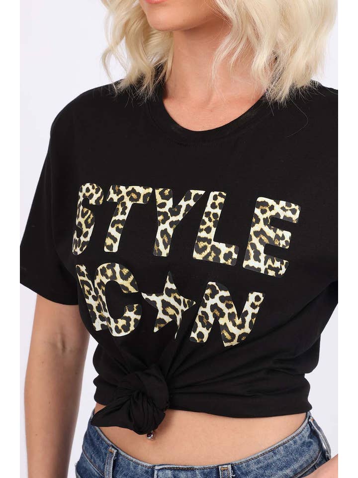 Black Women Leopard Style Icon Printed T Shirt (Custom Pack) for wholesale on Faire2