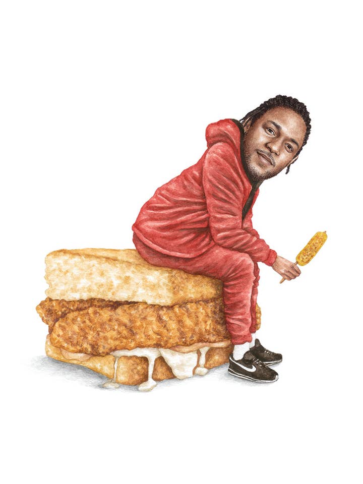 Kendrick Lamar - Stampa ad acquerello per la vendita all'ingrosso da parte di Celebs on Sandwiches